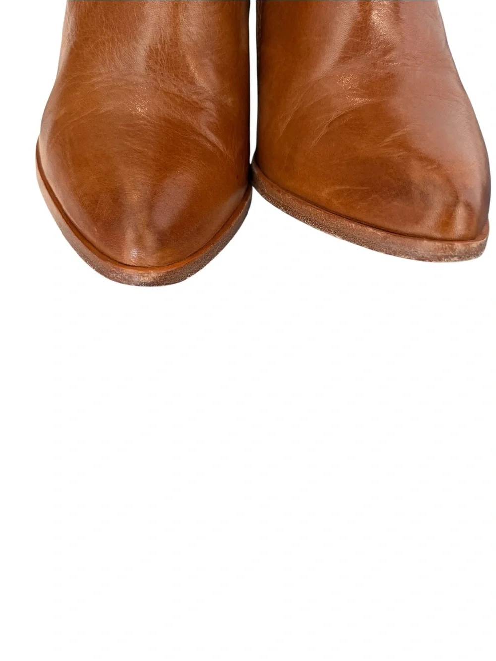 Frye Remy Chelsea Leather Boot.  Cognac Leather Ankle Booties with Stacked Heel